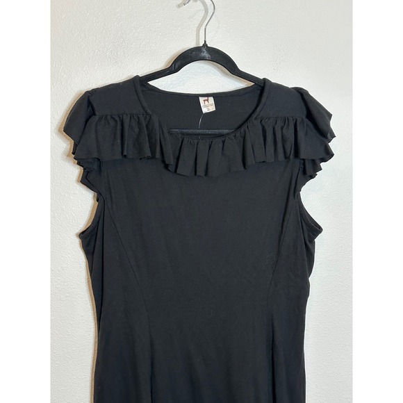 Peruvian Connection Ruffle Shoulder Dress Size L Black Made in Peru NEW - Picture 4 of 8